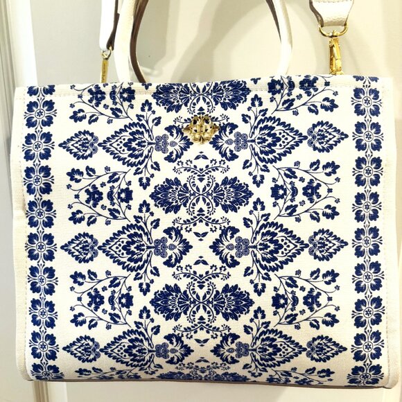 Nanette Lepore Blue & White canvas and Leather Hand Bag with Shoulder Strap NWOT - Picture 2 of 12